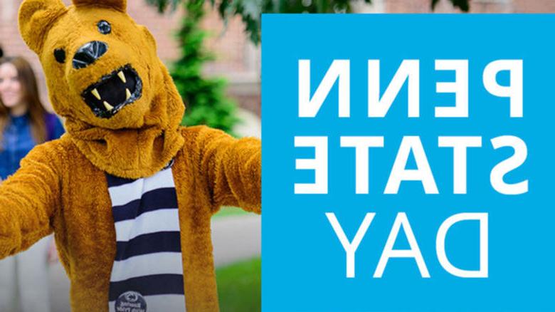 Lion mascot holding a sign that says Penn State Day